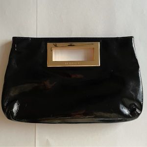 Michael Kors Berkeley Clutch Genuine Patent Leather Black Gold Handle
